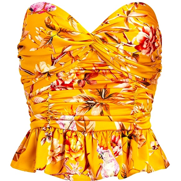 NWT Express XL Floral Satin Twist Front Peplum Tube Top - Picture 1 of 5